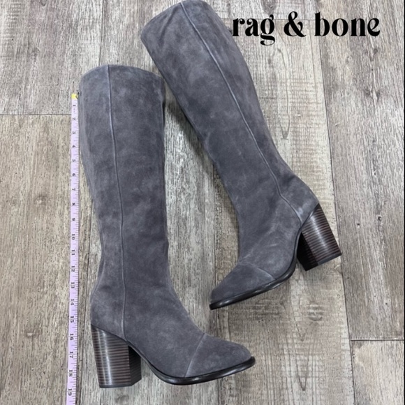 rag & bone Shoes - RAG & BONE • Ashby Grey Suede Round Toe Tall Boots 6US 36EU